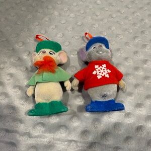Rescuers Festive Mouse Plush Ornaments. Featuring Bernard and Miss Bianca